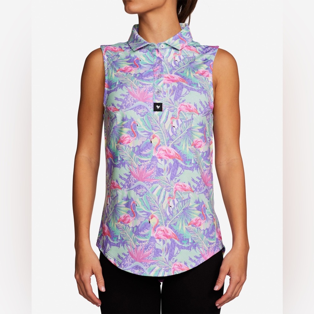 Bad Birdie Tropical Flamingo Sleeveless Top - Purple and Green